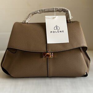 POLÈNE Mokki Edition Textured Leather Handbag Taupe NEW